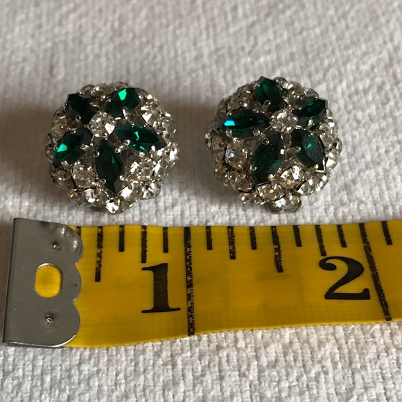 Vintage Rhinestone Emerald and Diamond Earrings - Picture 8 of 8